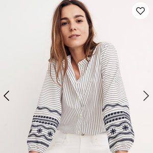 Madewell Embroidered Striped Blouse Top